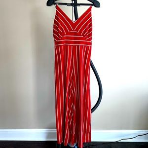 Polly and Esther orange and white striped jumpsuit wide leg size M